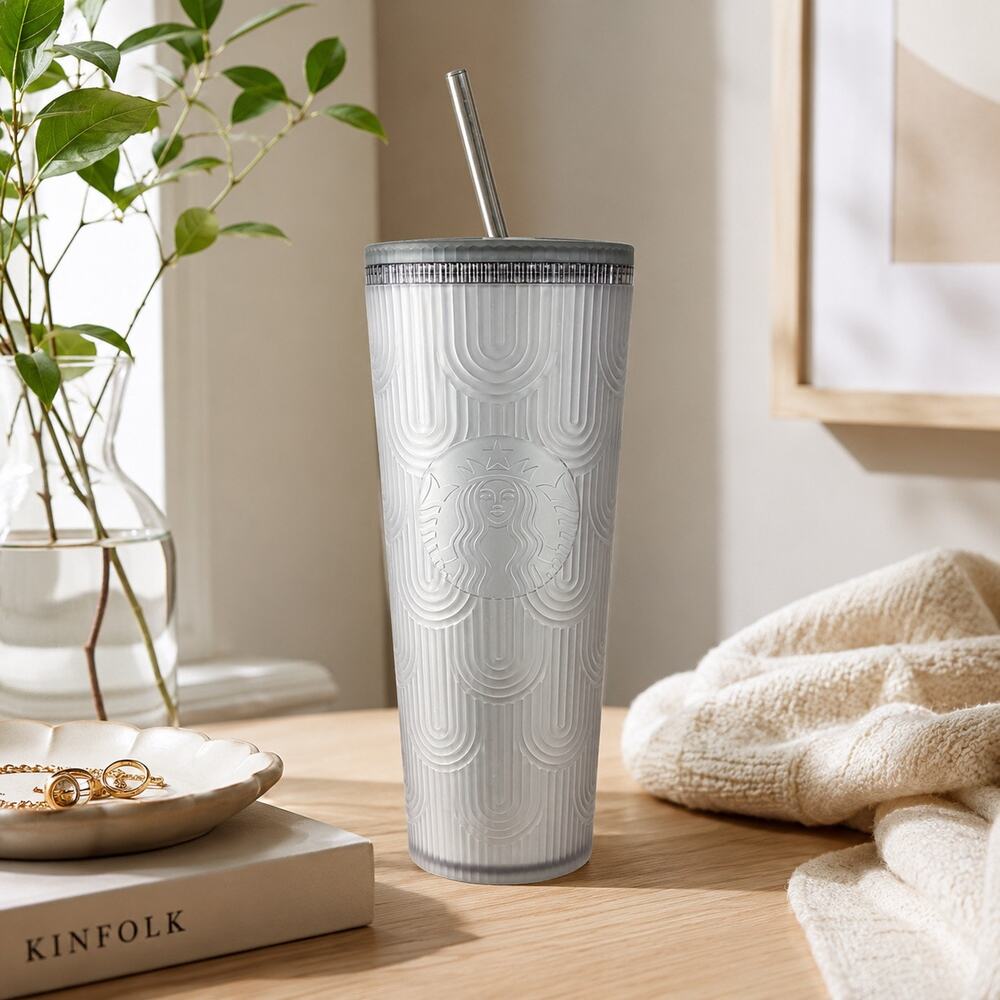 Starbucks 2022 Art Deco Siren Scale Cold Cup 24 oz Silver